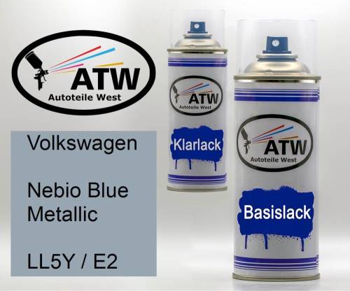 Volkswagen, Nebio Blue Metallic, LL5Y / E2: 400ml Sprühdose + 400ml Klarlack - Set, von ATW Autoteile West.